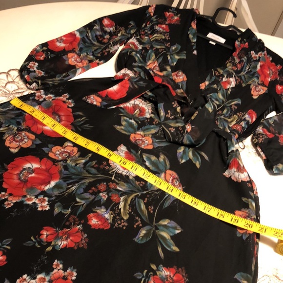 Black Red Dark Floral Chiffon 3/4 Long Sleeve Maxi Dress 6 - Picture 14 of 16